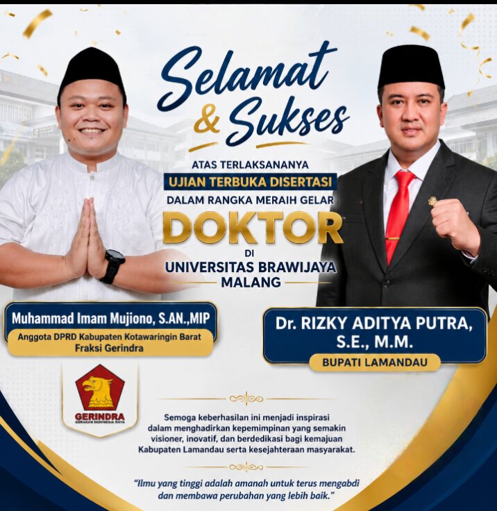 Anggota DPRD Kabupaten Kotawaringin Barat (Kobar) Fraksi Partai Gerindra, Muhammad Imam Mujiono, S.AN., M.IP