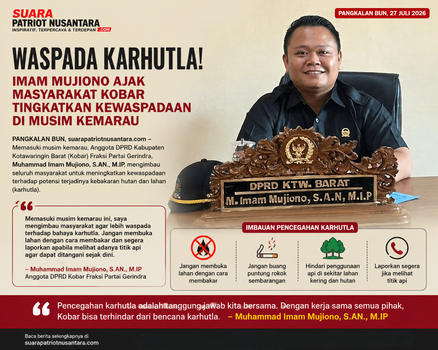 Anggota DPRD Kabupaten Kotawaringin Barat (Kobar) Fraksi Partai Gerindra, Muhammad Imam Mujiono, S.AN., M.IP